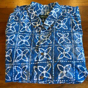 Orvis Classic Fit Men's Button Down short sleeve shirt, Batik, Blue and White, L